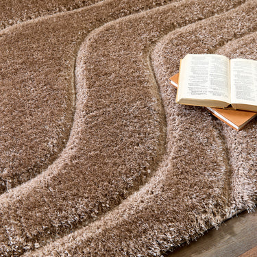 Origins Wave Silky Shine Beige Shaggy Modern Plush Rug