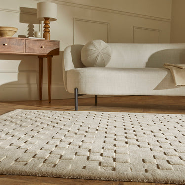 Priory PRI102 Geometric 100% Pure New Zealand Wool Hand Made Beige Rug by Sarah Gare