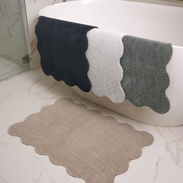 My Mat Soft Washable Bathroom Non Slip Oval, Scallop and Curve Shaped Soft Shag Rug in Charcoal