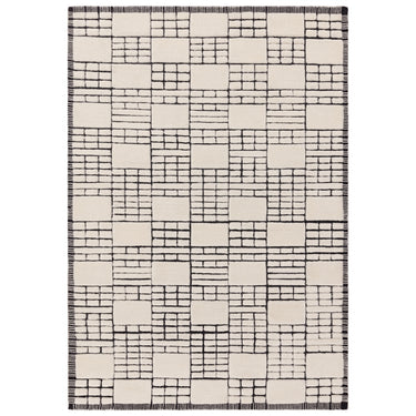 Empire Geometric Grid Hand Tufted Quality New Zeland Wool Rug in Cream/Natural and Black