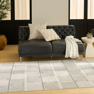 Nourison Nordic NRC09 Design Ivory Grey Geometric Textured Checked Scandi Rug