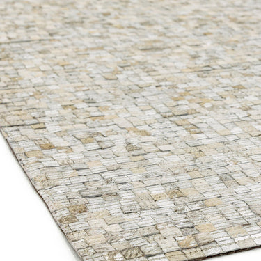 Elona Mosaic Cowhide Hand Made Flatweave Patchwork Leather Rug in Silver