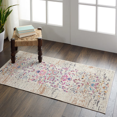 Nourison Kashan VKA02 Distressed Floral Classic Ivory Polypropylene Persian Oriental Traditional Rug