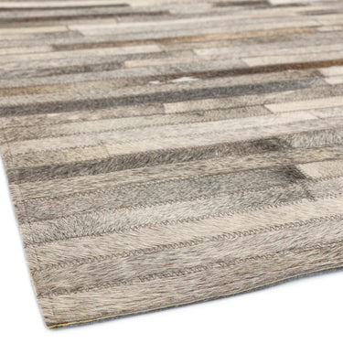 Gaucho Hand Woven Real Cow Hide Sheepskin Patchwork Chevron Beige Light Grey Rug in 160 x 230 cm