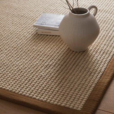 Origins Sisal Boucle Durable Classic Bordered Natural Mocha Non-Slip Cotton Traditional Textured Rug