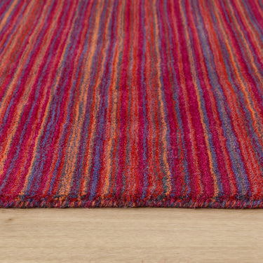 Origins Fine Stripes Hand Loom Woven Wool Rug Halway in Purple / Pink