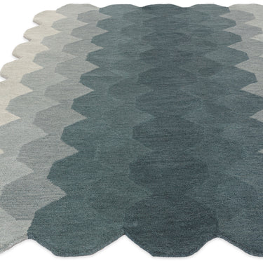 Hive Rug Modern Soft 100% Wool Hand Tufted Elegant Geometric  Gradient Effect Rug in Teal Blue