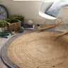 Origins Jute Bordered Design Circle, Hallway Runner Rug in Grey - Circle 150x150 cm (5'x5')