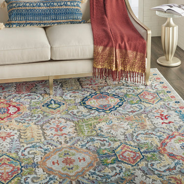 Nourison Ankara Vintage Antique Traditional ANR12 Rug Runner Round in Grey Multi Colour