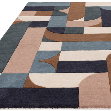 Asiatic London New Matrix Klotski MAX89 Retro Tufted Teal Blue Handmade Wool Abstract Geometric Rug