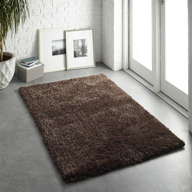 Chicago Shaggy Modern Plain Rug Hallway Runner Circle in Chocolate Brown