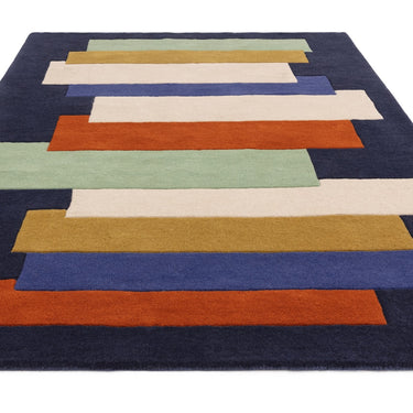 Reef Stacks RF32, RF33 Modern Geometric Wool Rug in Green Multi Colours