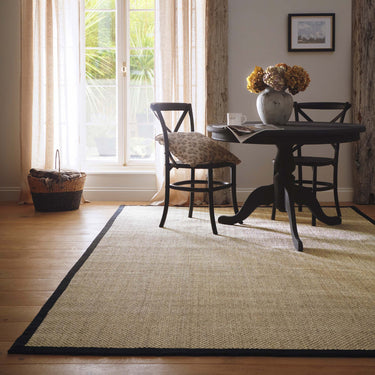Origins Sisal Border Hand Made Rug Modern Natural Jute Rug in Light Beige with Black Border