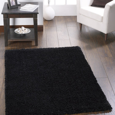 Chicago Shaggy Modern Plain Rug Hallway Runner Circle in Black