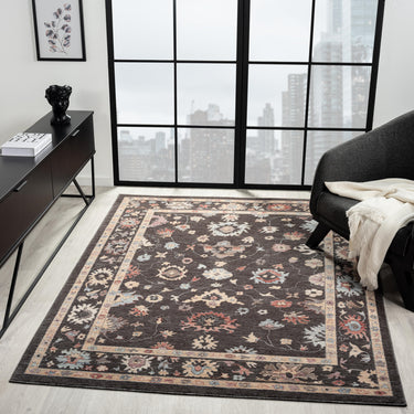 Alia 428GL Short Pile Sand Polypropylene Traditional Floral Bordered Rug - Medium 120x170 cm (4'x5'6")