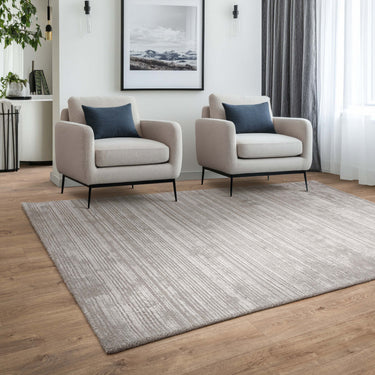 Henley Modern Handmade High Shine Organic Lines Wool & Viscose Premium Silky Rug in Silver