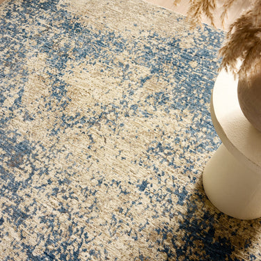 Oren Blue and Cream Soft Silky Modern Abstract Rug