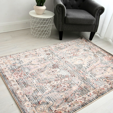 Alia 697GH Short Pile Blue Polypropylene Traditional Abstract Floral Rug