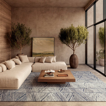 Nourison Colorado Linear Hand-Tufted White Blue Wool Textured Modern Rug