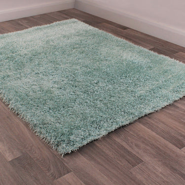 Boston Plain Thick Soft Fluffy Plush Silky Sparkle Shaggy Rug Round in Duck Egg