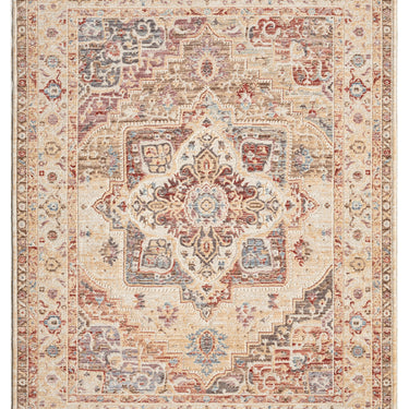 Alia 842GC Short Pile Beige Rose Polypropylene Traditional Floral Bordered Rug