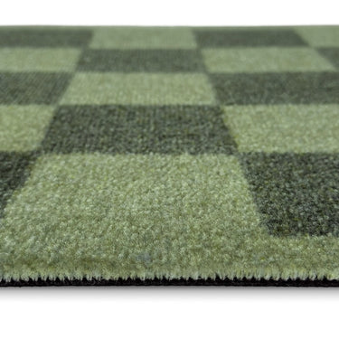 Checkerboard Green Washable Non-Slip Indoor Rug and Runner