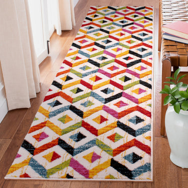 Spectra Carved Sarasota Geometric Rainbow Bright Multi Coloured Soft Rug Hallway Runner
