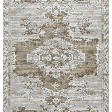 URCO Petra Ajanta Classic Bordered Medallion Natural Polypropylene Traditional Vintage Floral Hallway Runner Rug