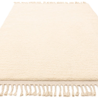 Fes FE04 Shaggy Rug Moroccan Berber Modern Bohomian Soft Touch Tufted Tasseled Cream White Plain Rug
