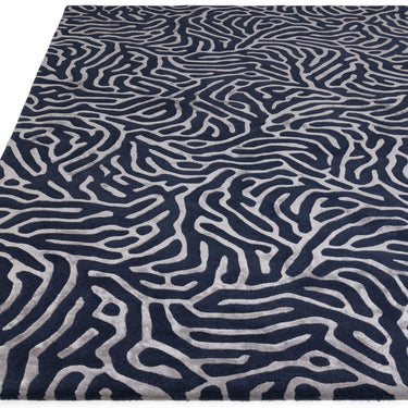 Coral 3D Effect Blue Handmade Wool Viscose Abstract Rug