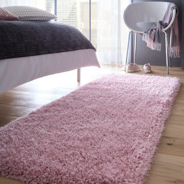 Chicago Shaggy Modern Plain Rug Hallway Runner Circle in Pink