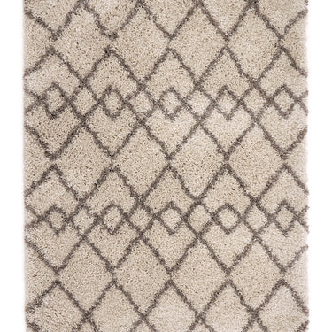 Casablanca Ivory/Light Brown Diamond Shaggy Tasseled Rug by Origins