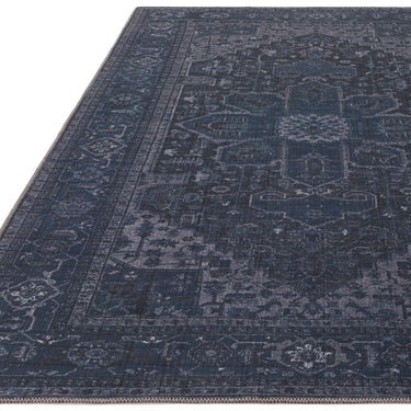 Kaya Sara KY15 Traditional Classic Persian Floral Flatweave Washable Rug in Navy Blue