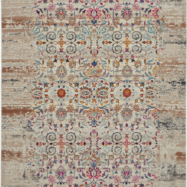 Nourison Kashan VKA02 Distressed Floral Classic Ivory Polypropylene Persian Oriental Traditional Rug