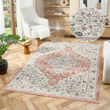 URCO Nova Clara Brick Red Polypropylene Traditional Vintage Bordered Rug