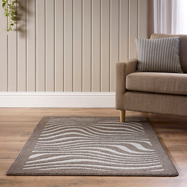 My Sculptured Patterened Waves Ivory Mink Washable Non-Slip Polypropylene Rug