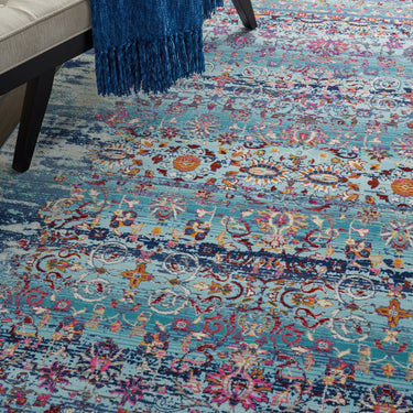 Nourison Kashan VKA02 Distressed Floral Classic Blue Polypropylene Persian Oriental Traditional Rug