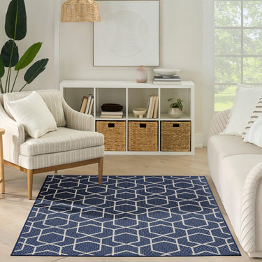 Horizon Classic Trellis HOZ01 Navy By Indoor Outdoor Polypropylene Geometric Textured Rug