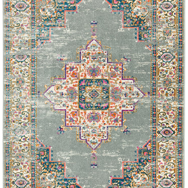 Colt Medallion Traditional Bordered Rugs in Grey and Fuchsia