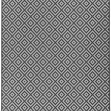 Patio Diamond Geometric Flatweave Indoor Outdoor Rug, Hall Runner in Grey and Black