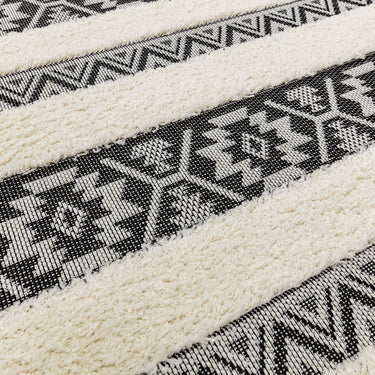 Monty Striped Tribal Indoor Outdoor Rugs in Black Cream and Natural