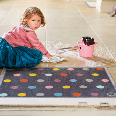 Hug Bright Spot Navy Multi Spots Washable Non-Slip Cotton Bordered Hallway Runner Rug