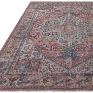 Kaya Iman KY07 Traditional Abstract Floral Flatweave Washable Rug in Red Blue Multi