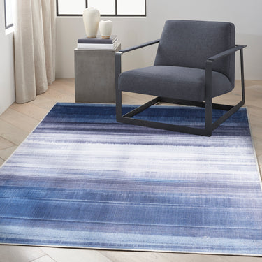 Calvin LDR01 CK031 Launder Navy Blue Washable Cotton Abstract Flatweave Rug - Medium 119x180 cm (3'11"x5'11")