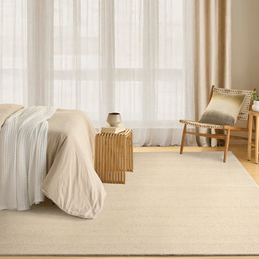Pebble Soft Ivory Beige By Hand-Woven Wool Textured Flatweave Rug