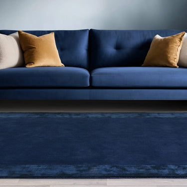 Ascot Modern Plain Hand Woven Wool Viscose Bordered Navy Blue Rug