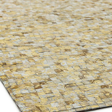 Elona Mosaic Cowhide Hand Made Flatweave Patchwork Leather Rug in Yelow Gold
