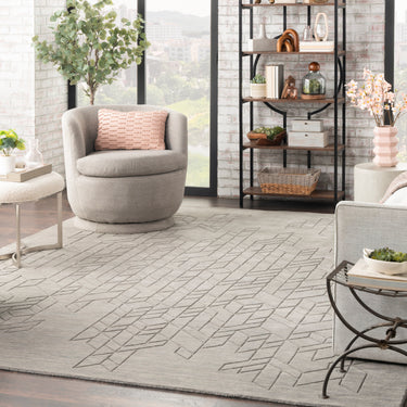 Nourison Alessia ALE01 Grey Hand-Carved Wool Geometric Textured Rug