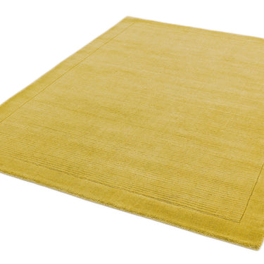 York 100% Wool Rug Hand Made Modern Plain Bordered Rug in Yellow Mustard
