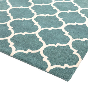 Albany Ogee Traditional Morroccan Trellis Design Hand Tufted Wool Rug in Duck Egg